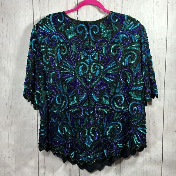 Laurence Kazar Vintage Silk Sequin Top Glam Partywear 3X Holiday Sparkle - Picture 13 of 16